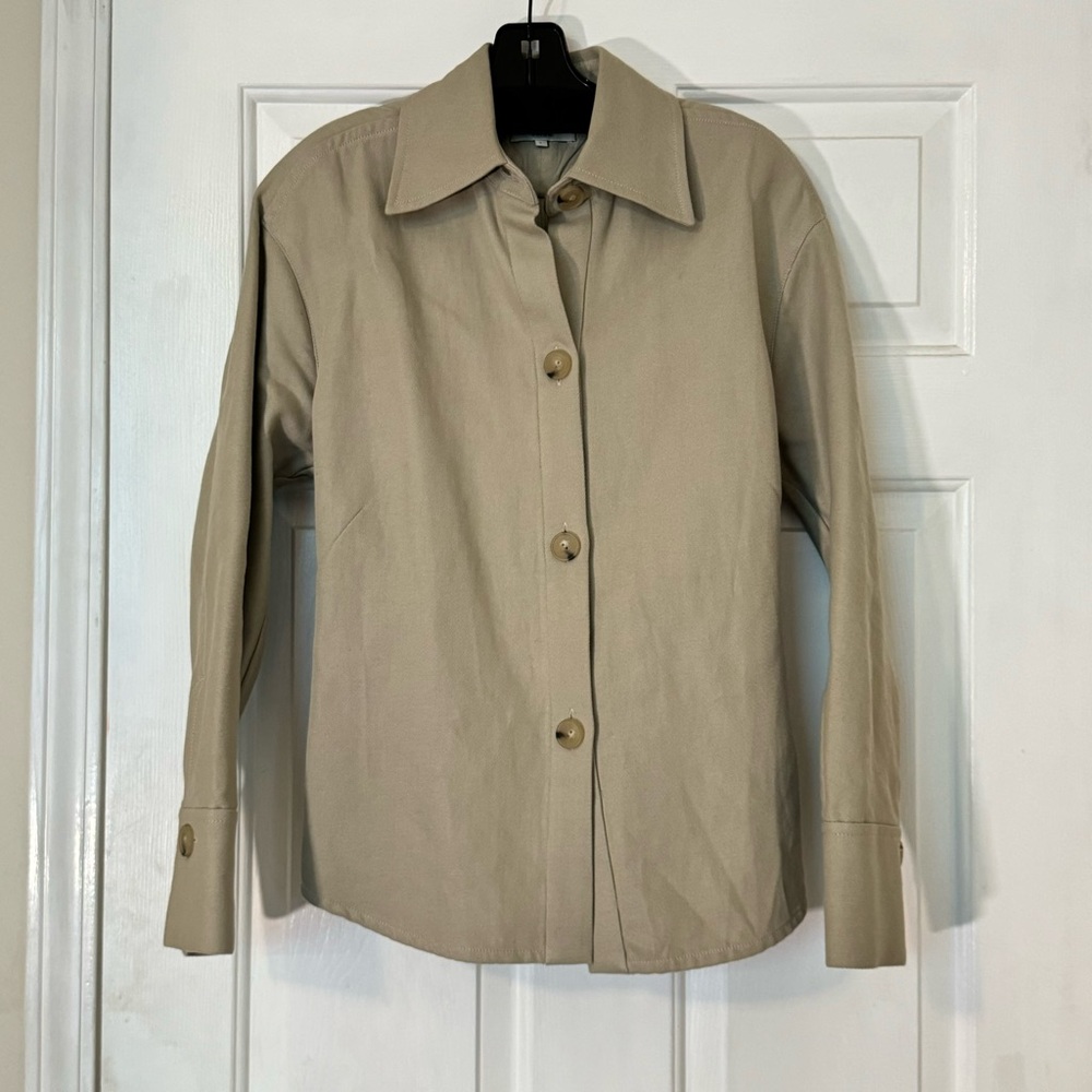Vince Tie-Back Cotton Shirt in Beige